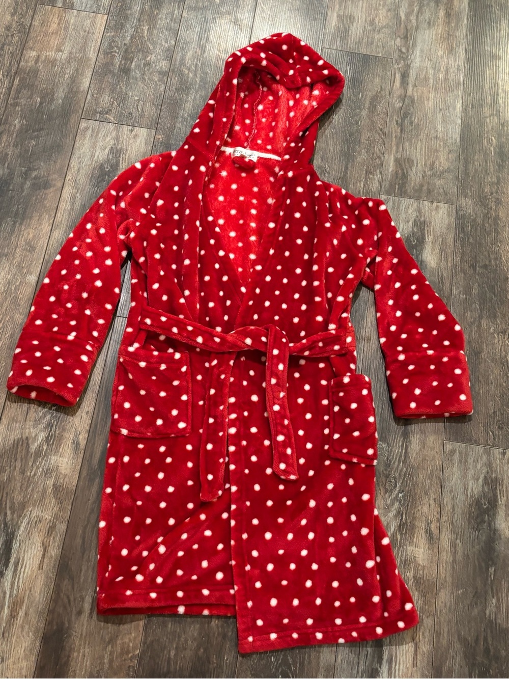 P.J. Salvage Kids Plush Hooded Robe in Red with White Polka Dots